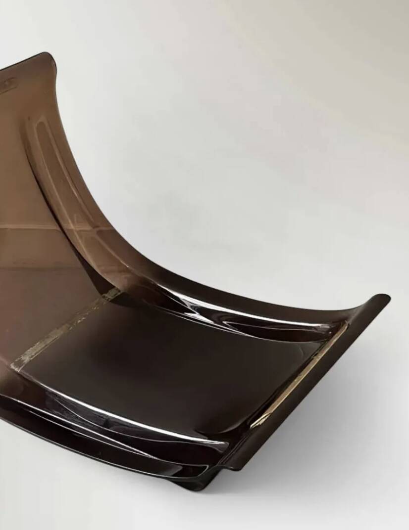 Marsala armchair in plexiglass & brown patchwork leather, Ligne Roset 1970
