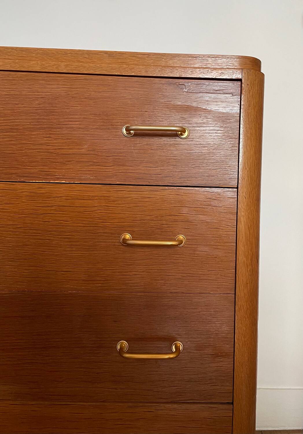 1950s wooden chest of drawers with compass feet