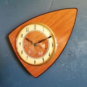 Clock formica vintage asymmetrical silent wall clock "SMI gilded wood"