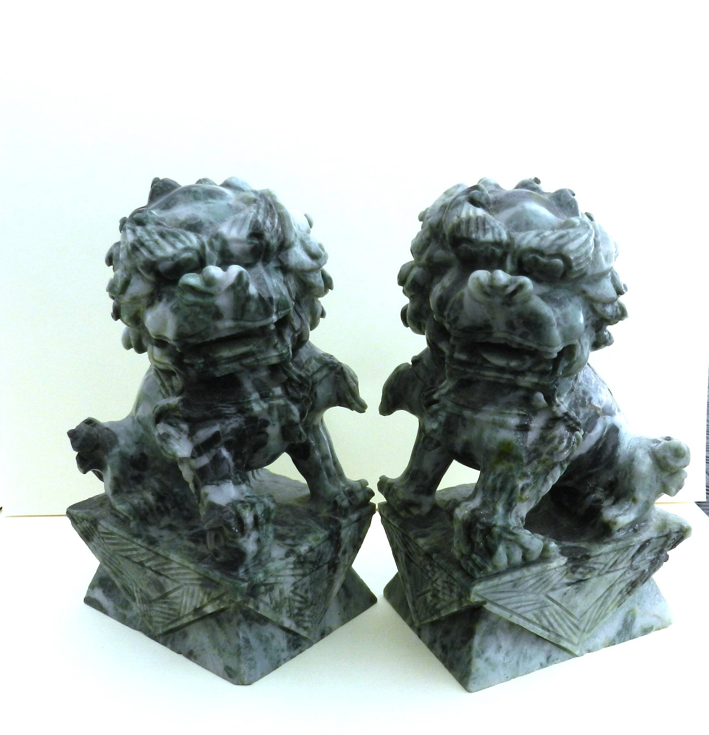Pair of Foo Dog Bookends in Jade