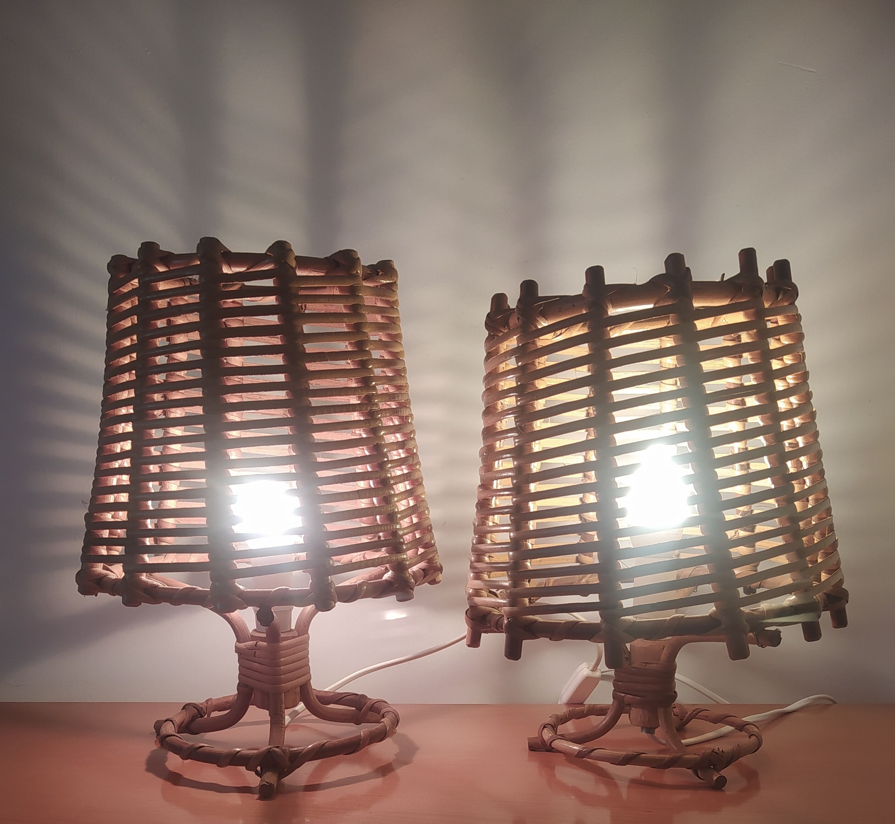 Pair of bamboo lamps