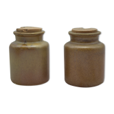 Set of 2 stoneware pots with cork stoppers