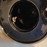 Black ceramic foot lamp and beige fabric lampshade