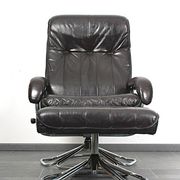 Unico 1970s Dark Brown Leather Lounge Chair and Ottoman Set of 2