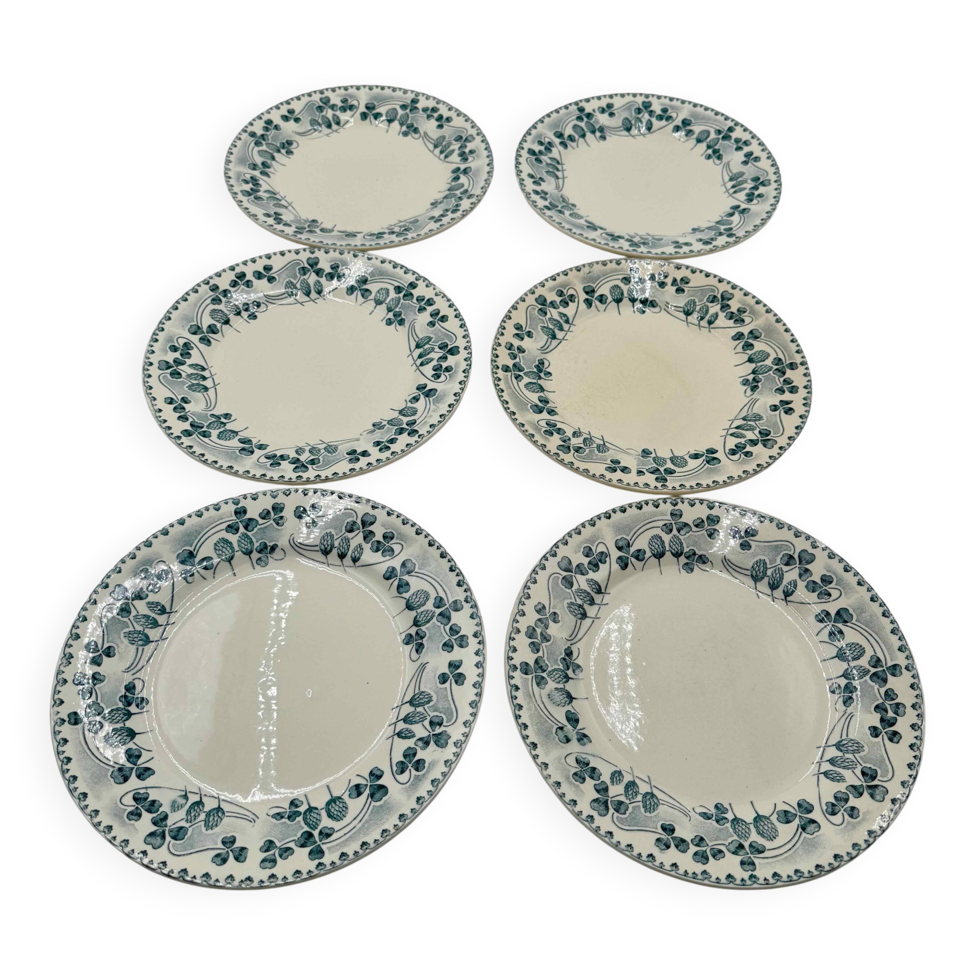 Ironstone dinner plates by E. Bourgeois, Catinat pattern, late 19th century