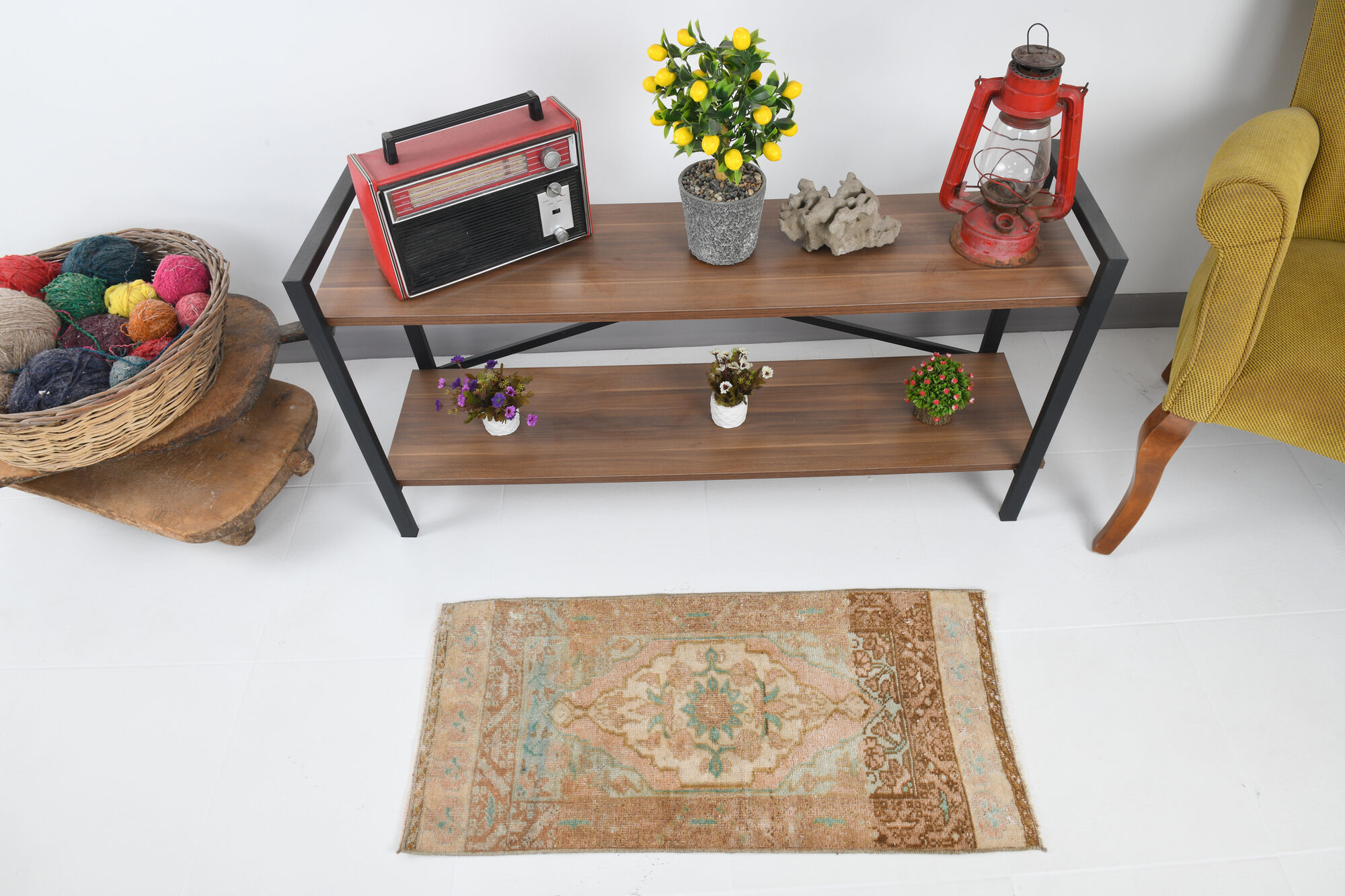 2x3 floral turkish vintage rug,2x3 doormat,95x45 cm,3.1x1.6 ft