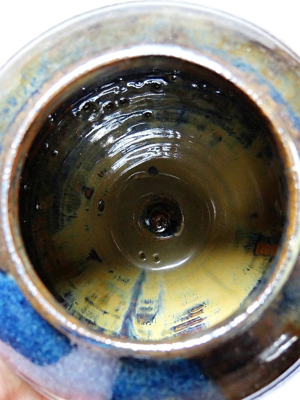 Small vintage/antique vase, very fine stoneware, flamed glaze, signature art ceramic