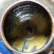 Small vintage/antique vase, very fine stoneware, flamed glaze, signature art ceramic