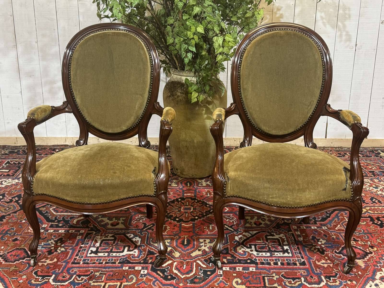 Paire de fauteuils Napoléon III XIXème en acajou