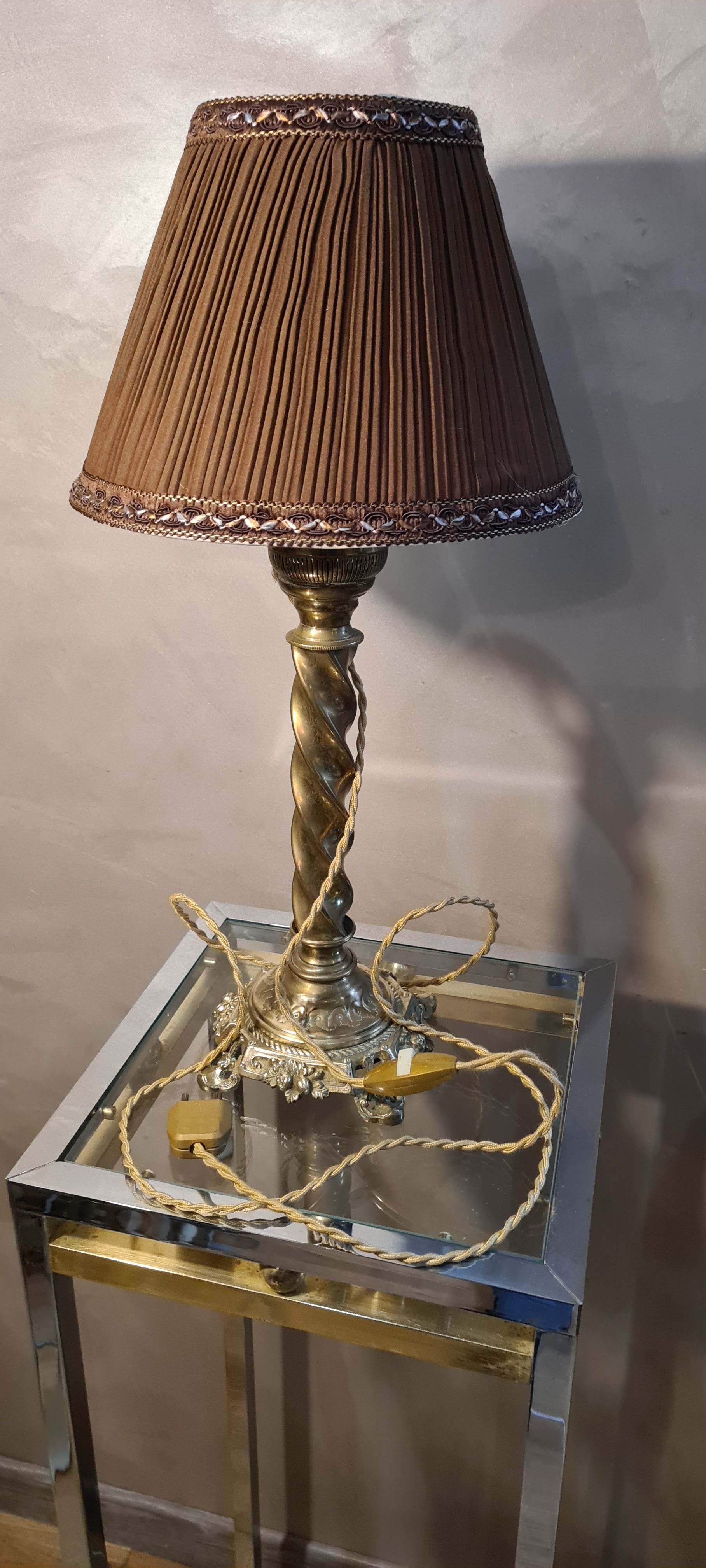 Antique petrol bronze lamp electrifiee 1920 lampshade pleated 52x26