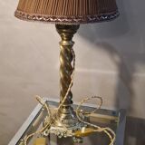 Antique petrol bronze lamp electrifiee 1920 lampshade pleated 52x26