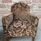Pair of 1930 vintage art deco club armchairs in velvet