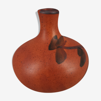 Vase soliflore en terre cuite motif floral, années 60