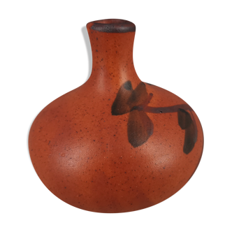 Vase soliflore en terre cuite motif floral, années 60