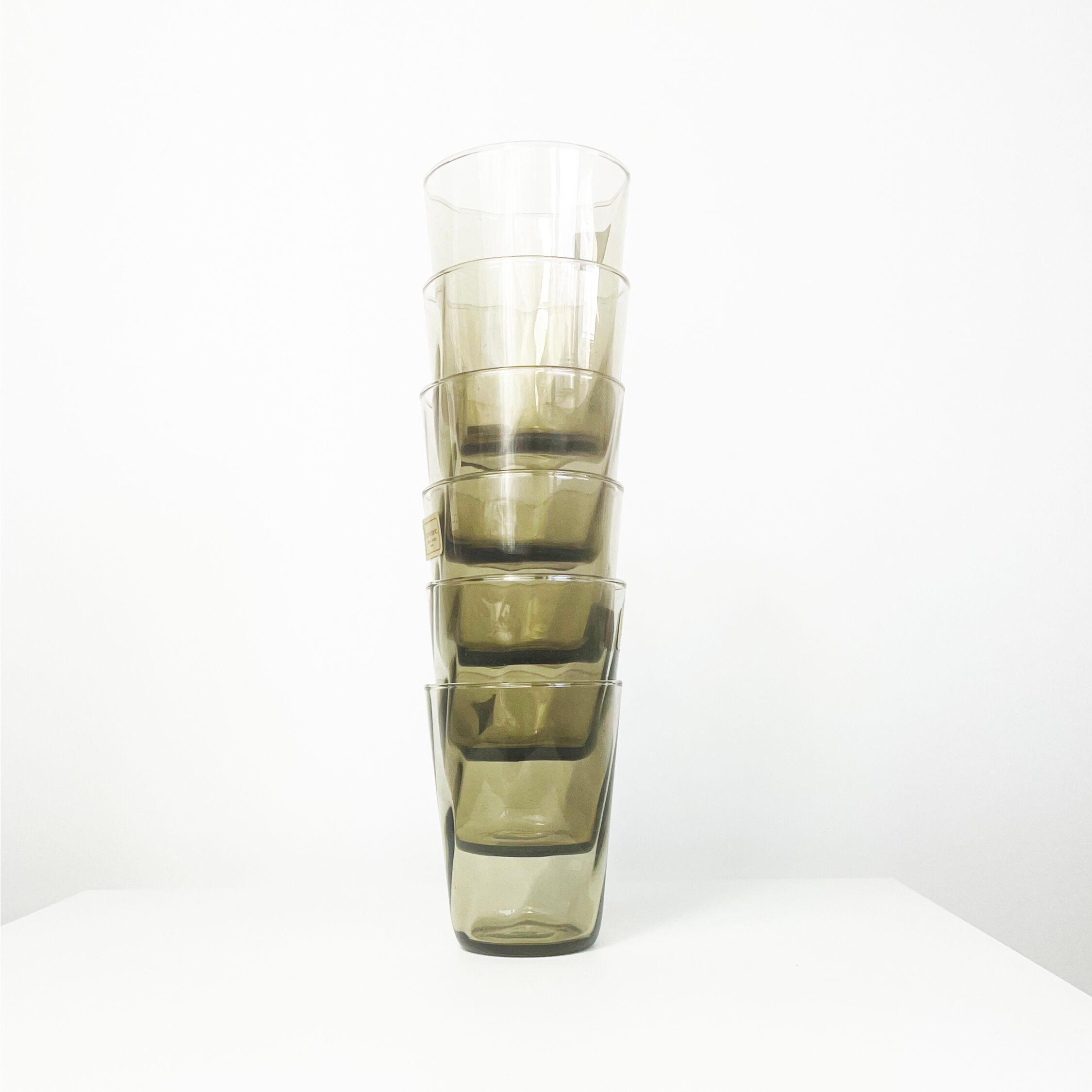Smoked glass water glasses, vintage Luminarc