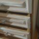 Small chest of drawers / tallboy in patinated solid wood – 5 drawers
