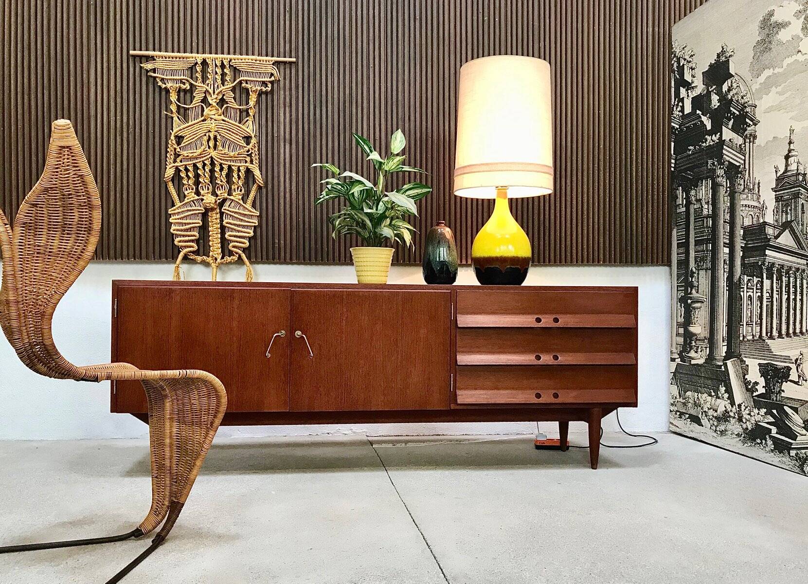 Mid-Century Modern Teak sideboard with brass handles, Germany 1960s