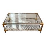 Italian coffee table Fabian, glass, plexiglass and brass, 1970-80.