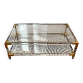 Table basse italienne Fabian verre, plexiglas et laiton, 1970-80