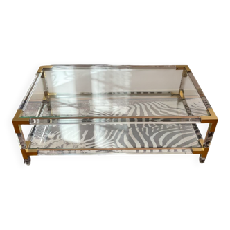 Fabian Italian coffee table in glass, plexiglass and brass, 1970-80