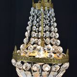 Hot air balloon chandeliers with glass tassels.