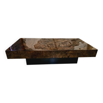 Coffee table in elm burl veneer attributed to Willy Rizzo - 1970