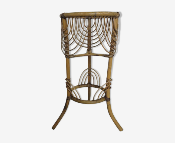 Porte plante tripode en rotin bambou années 50/60