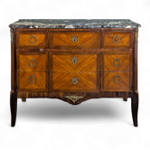 Transitional style marquetry chest of drawers