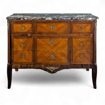 Transitional style marquetry chest of drawers