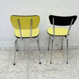 Pair of vintage yellow chrome Formica kitchen chairs.