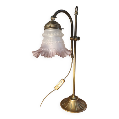 Lampe  laiton de bureau reglable et tulipe verre moulé 49x30 elec ok