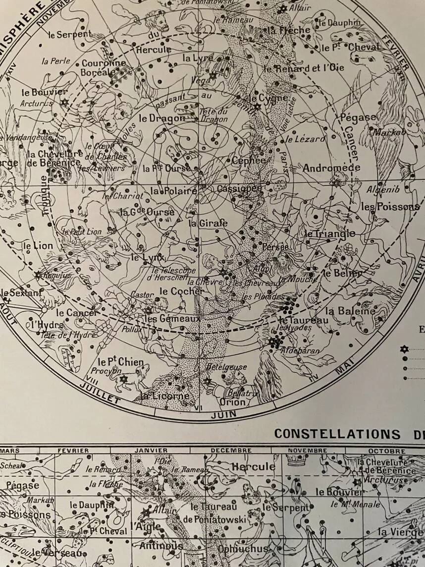 Lithograph map of the sky - 1900