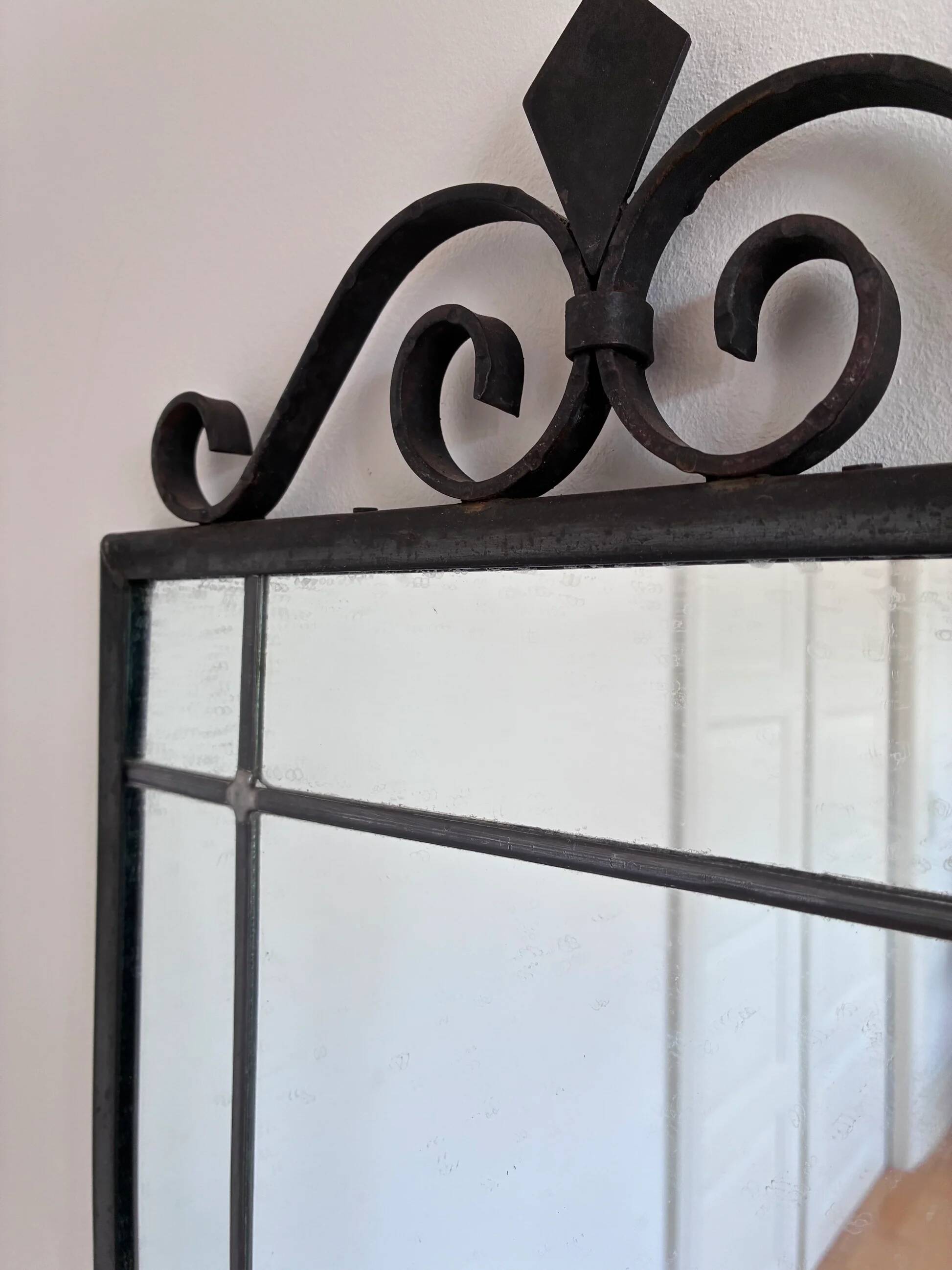 Art Deco black wrought iron wall mirror, Belgium, 1930s