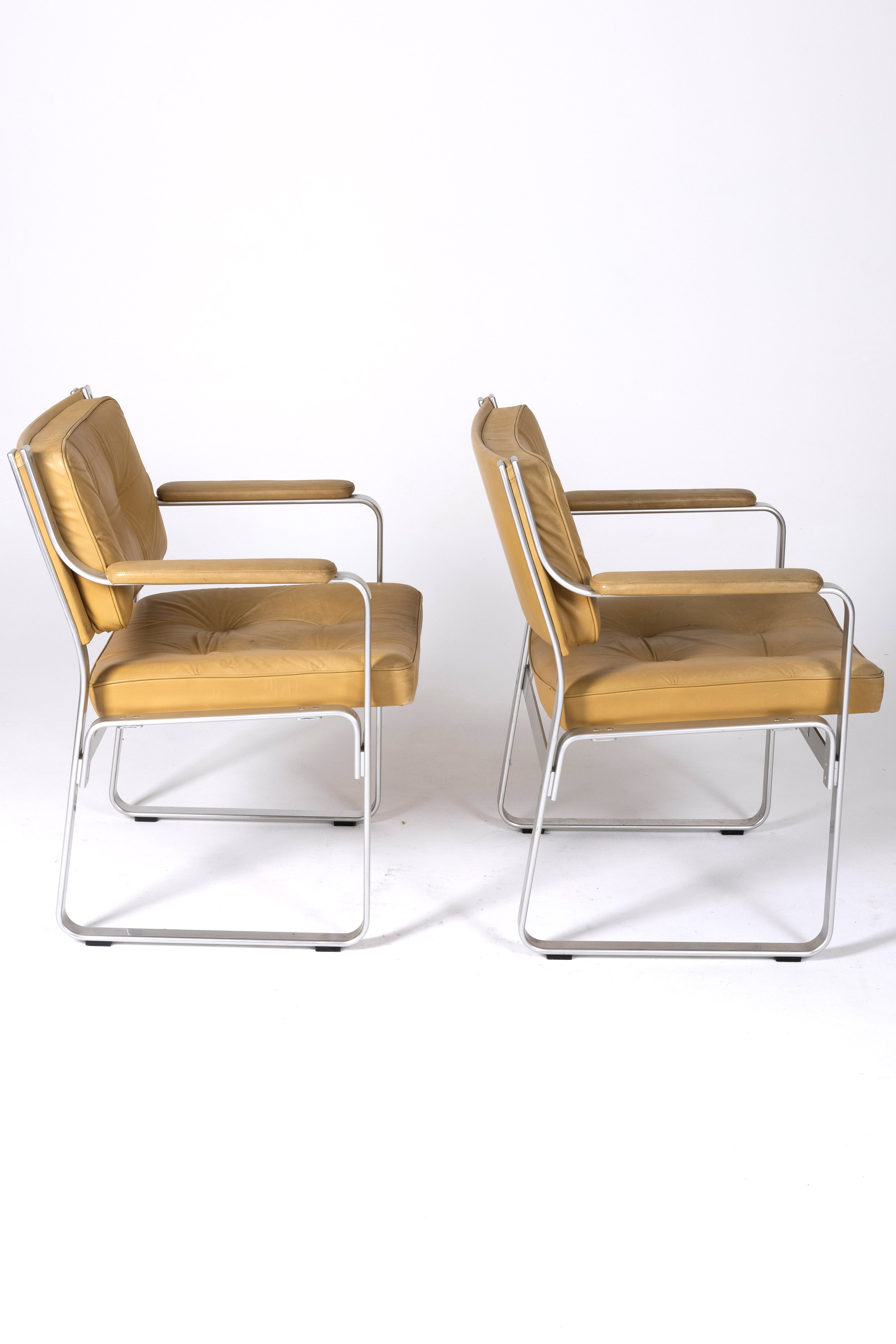 Leather and aluminum armchairs "Karl" by Erik Ekselius, 1960s
