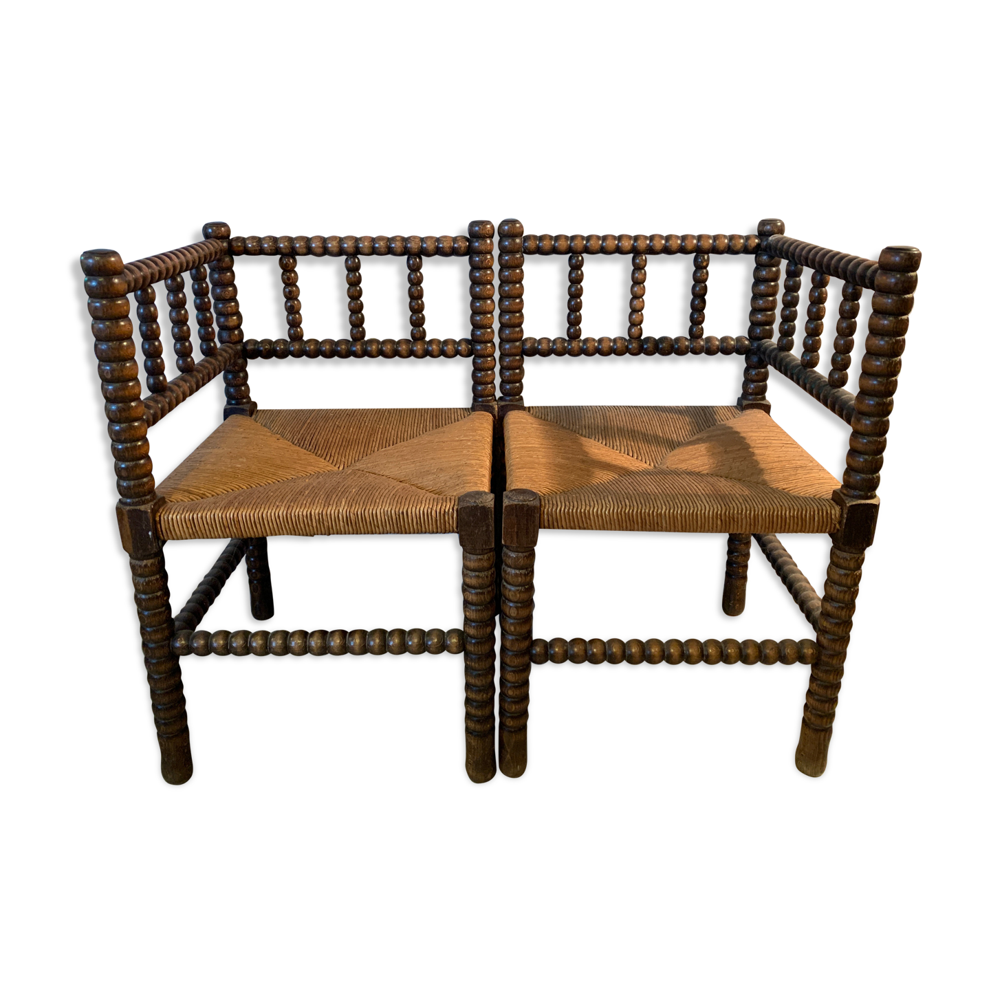 Pair of wooden chairs turned