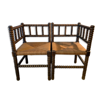 Pair of wooden chairs turned