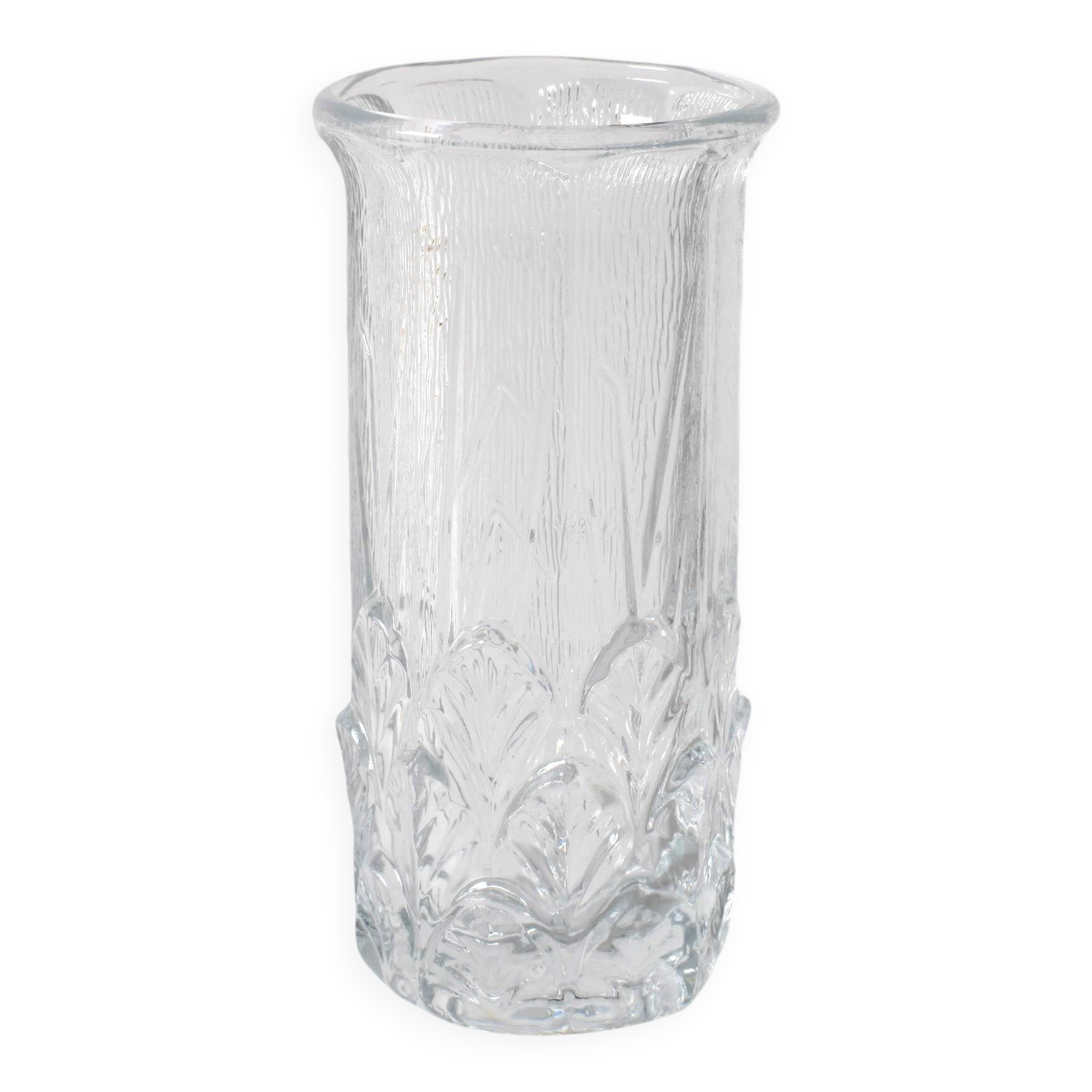 Small Vase / Vintage Clear Leaf Pattern Textured Glass Flower Vase Fidenza