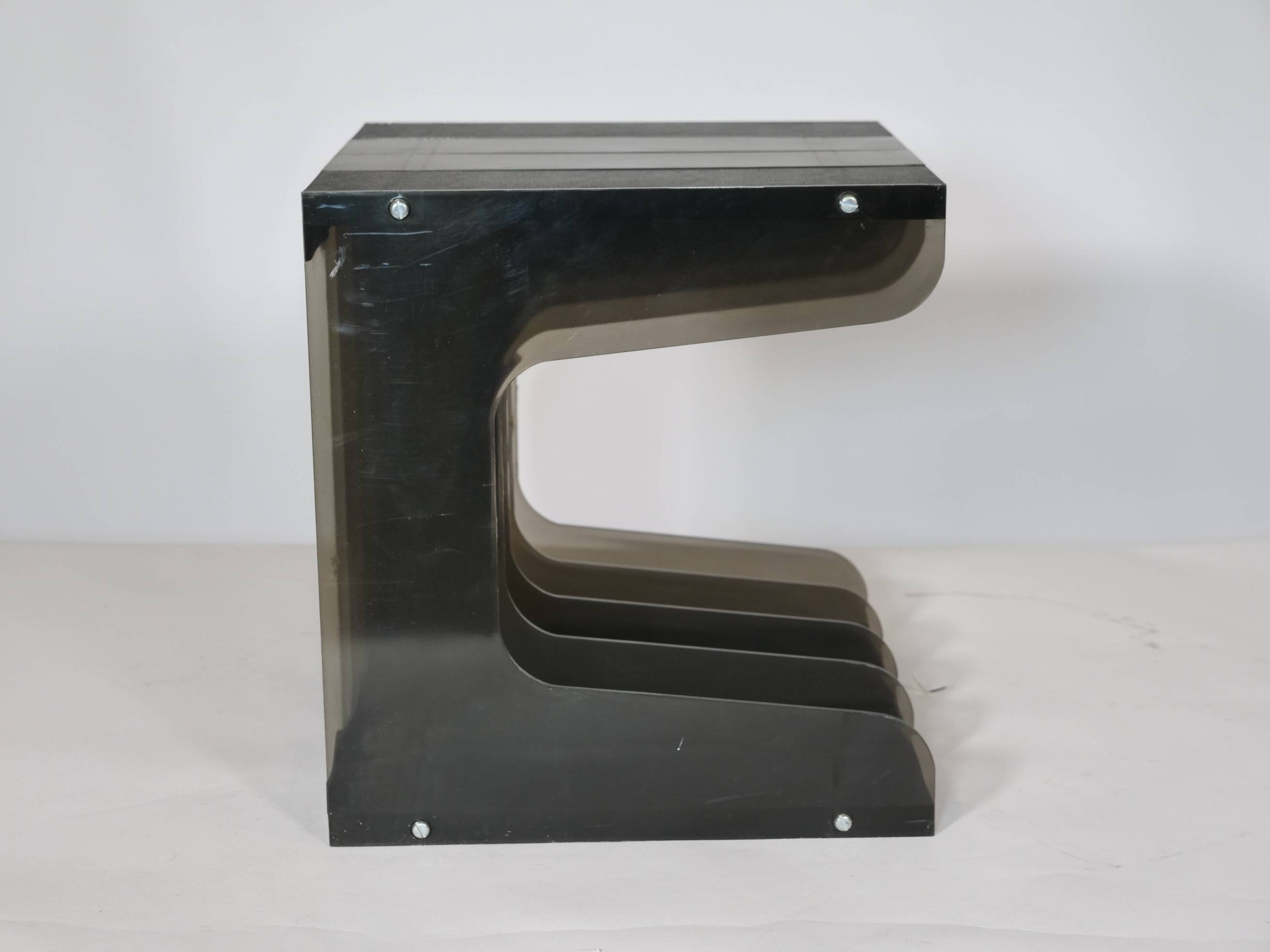 Space Age Vinyl Record Rack in Smoked Acrylic, 1970s