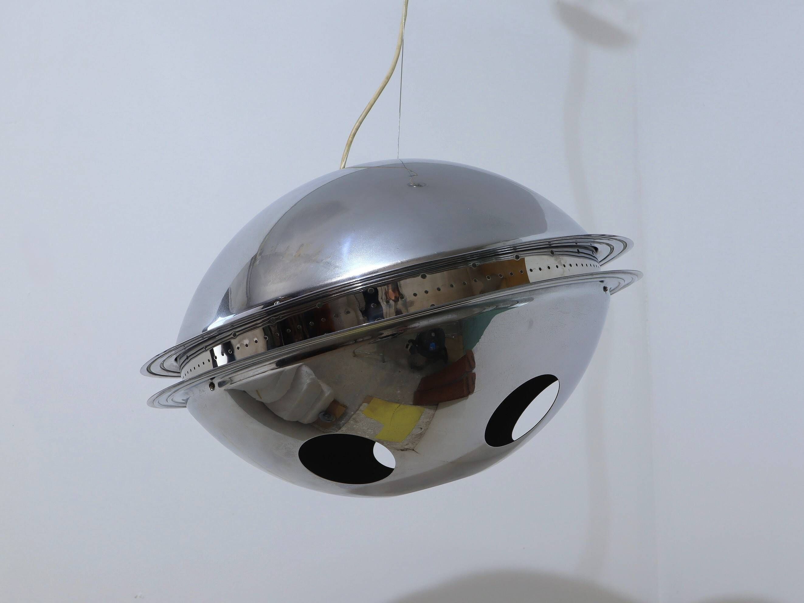 Vintage 'Vog' hanging steel lamp design by AZ Pavia, ITALY 1970s