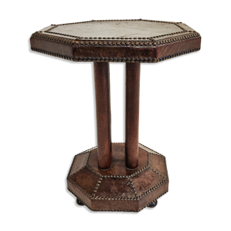 Art deco studded leather side table, 1930s