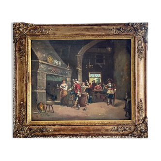 Huile sur toile Scène de taverne