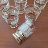 Set of 6 glasses decorations in relief arabesques white edges gilded - vintage