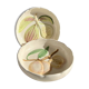 Pair of vintage hollow dessert plates in hand-painted slip, peach and fig fruit pattern