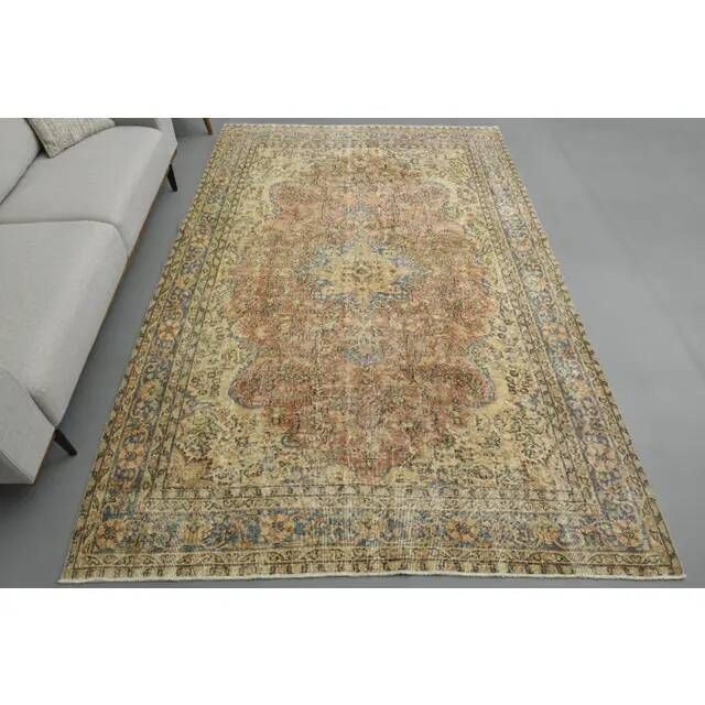 Tapis turc Oushak fait main en laine et coton orange des années 1970 203x312