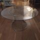 vintage 70s round designer coffee table with wire base