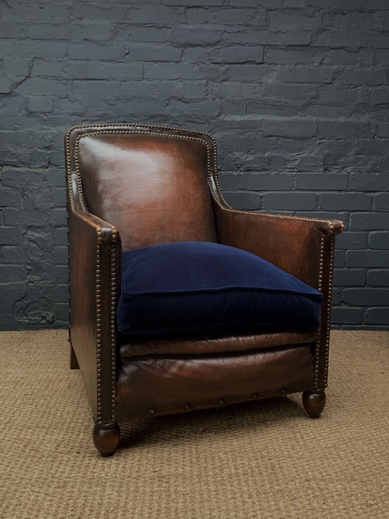French leather club chair normandy model c1910-1930