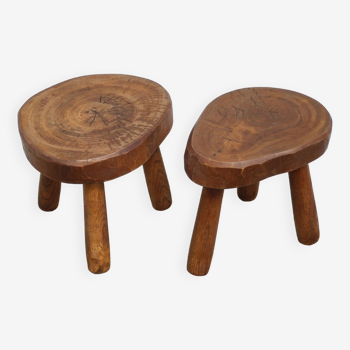 Pair of vintage stools, brutalist tripod stools, side stools, wooden plant holders, saddles