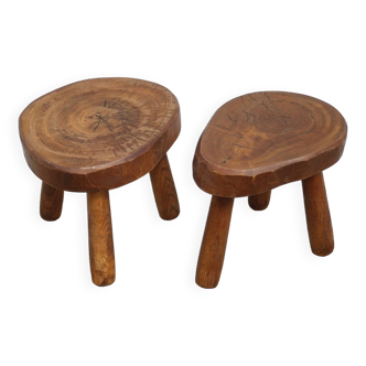 Pair of vintage stools, brutalist tripod stools, side stools, wooden plant holders, saddles