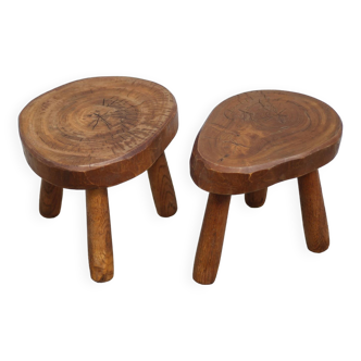 Paire de Tabouret vintage, tabouret tripode brutaliste, tabouret d'appoint, porte-plante bois, selle