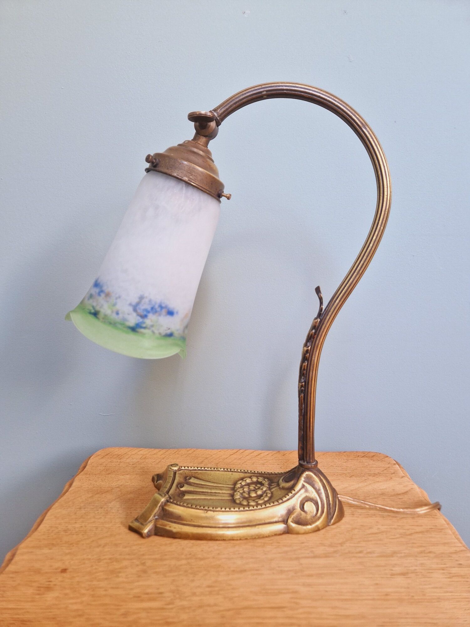 Art Nouveau table lamp in bronze, Noverdy France bobèche